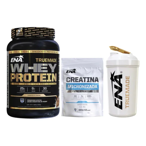 Combo Creatina Ena + Whey Protein Cookies Cream+ Vaso Shaker