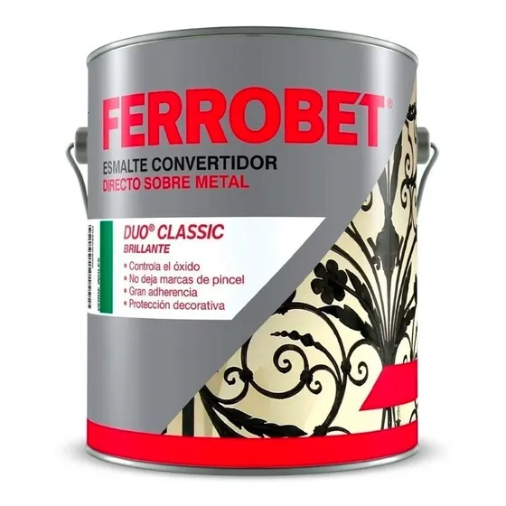 Pintura De Esmalte Ferrobet Convertidor De Óxido Duo Color Negro Con Acabado Mate De 1l