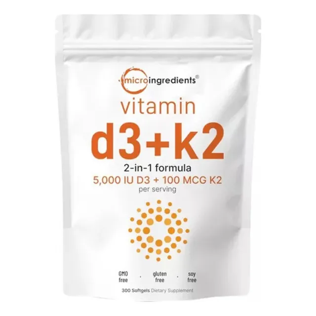 Microingredients Vitamina D3+k2 5000iu 100mcg 300 Softgels