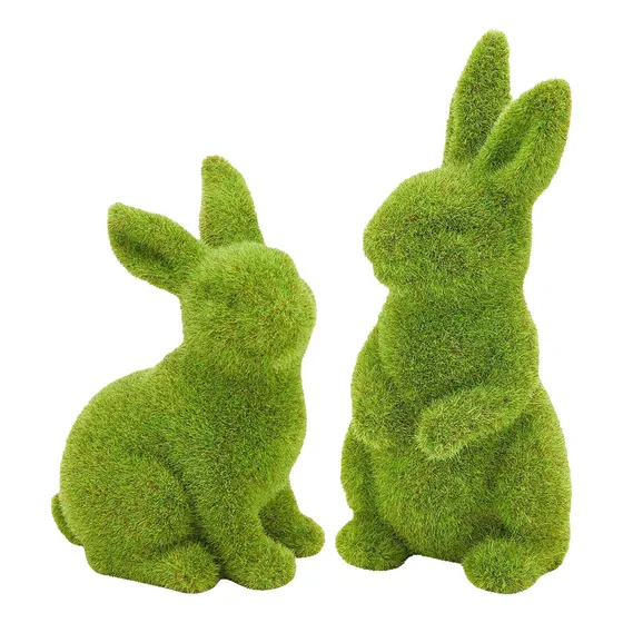 2 Figuras Decorativas De Conejo De Musgo/ Resina P/pascuas S