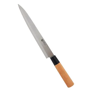 Faca Sushi Sashimi Salmão Peixe 21 Cm Aço Inox Cabo Madeira Faca Sushi Sashimi Salmão Peixe 21 Cm Aço Inox Cabo Madeira