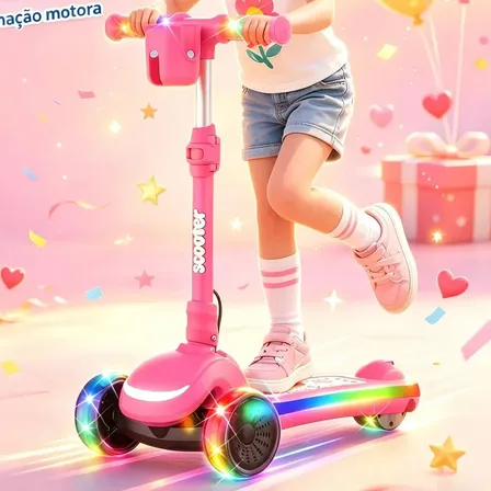 Patinete Elétrico Xroymexroy B2 Pro-B Rosa, 100W, Para Crianças 3 a 8 Anos Com Luzes RGB…