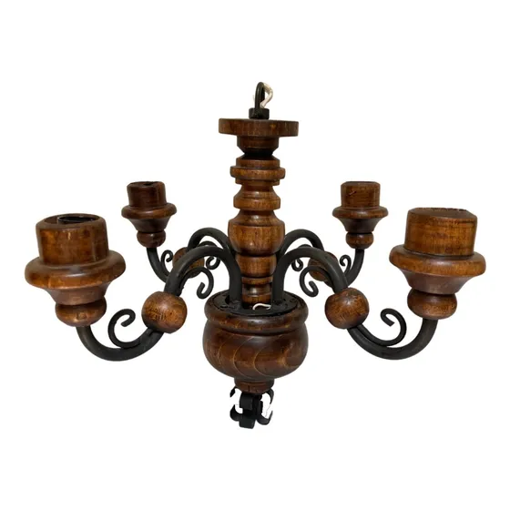 Lámpara Candelabro Rústico 4 Luces, Incluye Base Para Techo Color Marrón oscuro