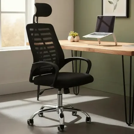 Cadeira Executiva Eike Mesh Zebra Alta Preta Giratória Ergonômica Com Reclinável