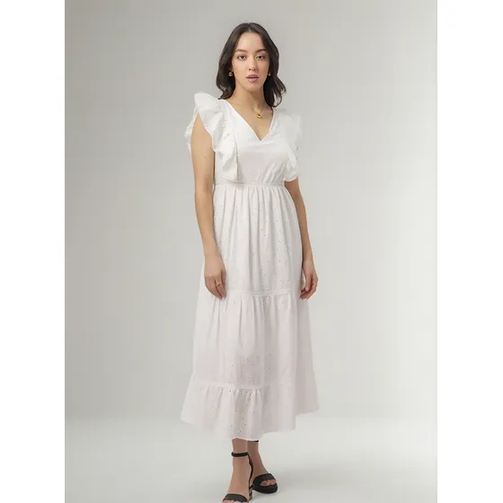 Vestido Largo Blanco Broderie Premium Importado Mujer I Am