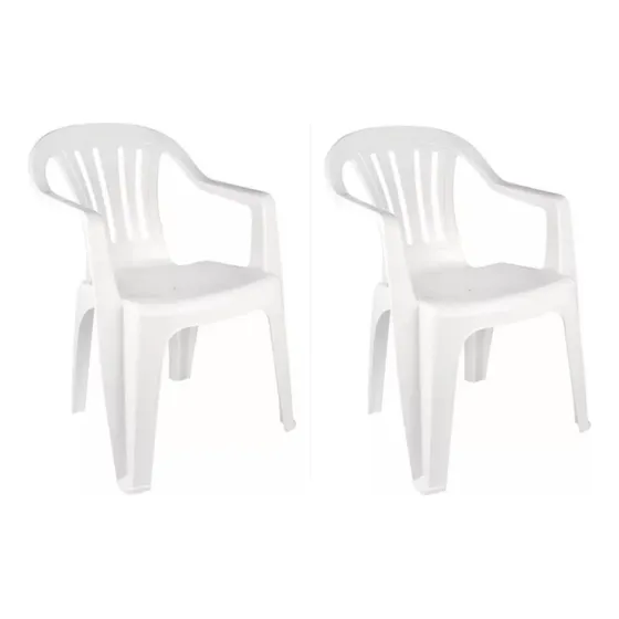 Set De 2 Sillas Plastico Pvc Reforzada Blanca Peso 182kg