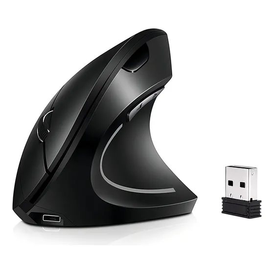 Ratón Vertical Inalámbrico Ergonómico Recargable 2,4 G Negro