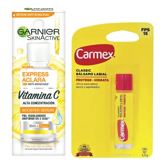 Kit Sérum Anti Manchas Garnier + Carmex Bálsamo Labial Fps15