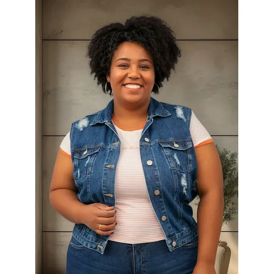 Colete Feminino Jeans Com Bolsos Plus Size Receba Rápido