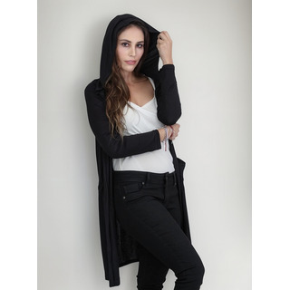 Ensamble Negro Con Capucha Saco Largo Sueter Ligero Moda Roc Ensamble Negro Con Capucha Saco Largo Sueter Ligero Moda Roc