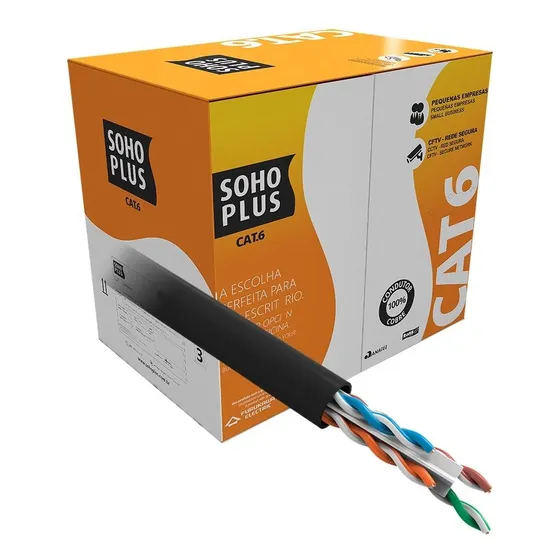 Cabo De Rede Utp Cat6 Preto Furukawa Sohoplus Rolo 100 Mt
