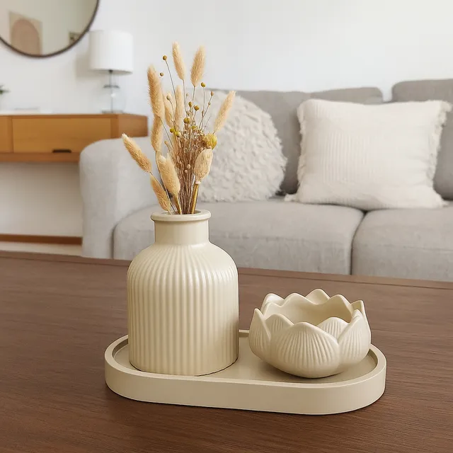 Dupla De Vaso Decorativo Com Bandeja Enfeite De Casa Sala