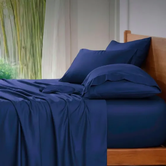 Set De Sabanas Hypno Breeze 100% Bambú 1.5 Plz Azul Marino Liso | Cuotas sin interés