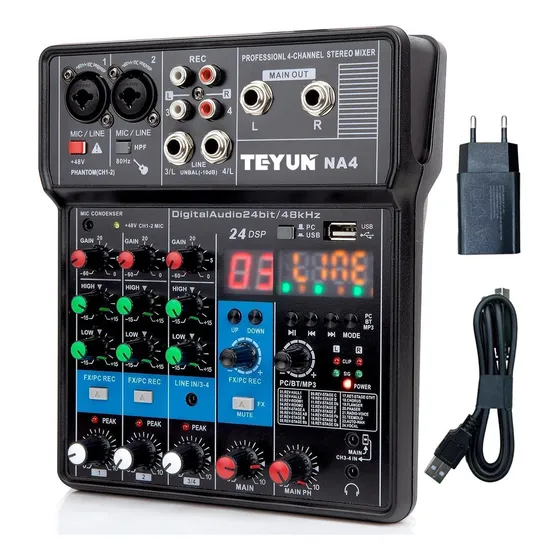 Mesa De Som Interface Bluetooth 4canais Teyun 24 Efeitos Voz 127/220v