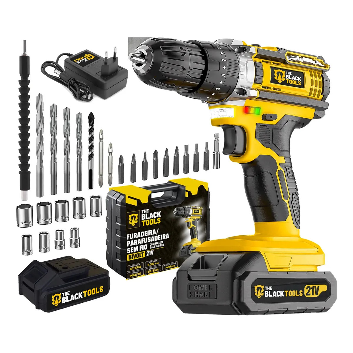 Parafusadeira E Furadeira Impacto The Black Tools Tb-21pw 3/8 Cor Amarelo Frequência 50/60 Hz