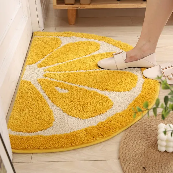 Tapete Baño Microfibra Medio Circulo Color Amarillo Limon 24