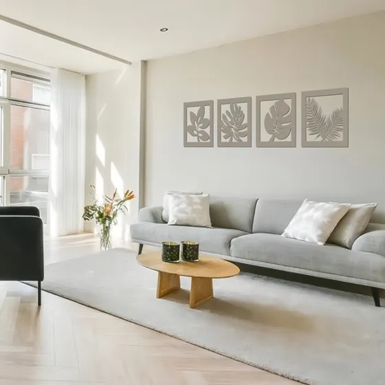 Cuadro De Madera Calado Mdf Hojas Moderno Living Decorativo enchapado madera IMBACK Color Arcilla