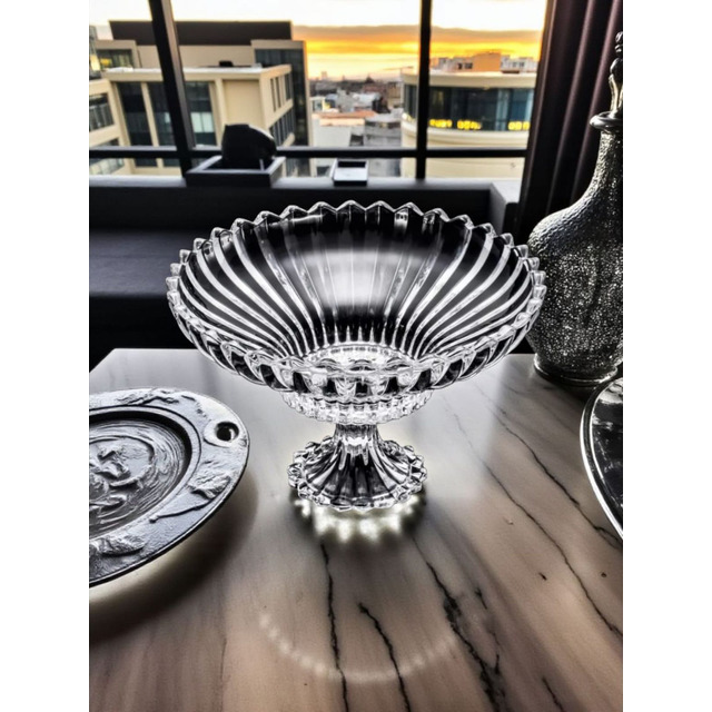 Centro De Mesa Fruteira Lótus Vidro Incolor C/ Pé 32cm Cristal