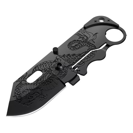 Mini Faca Tática Wallet Black Dragon Alto Relevo Aço Carbono Mini Faca Tática Wallet Black Dragon Alto Relevo Aço Carbono