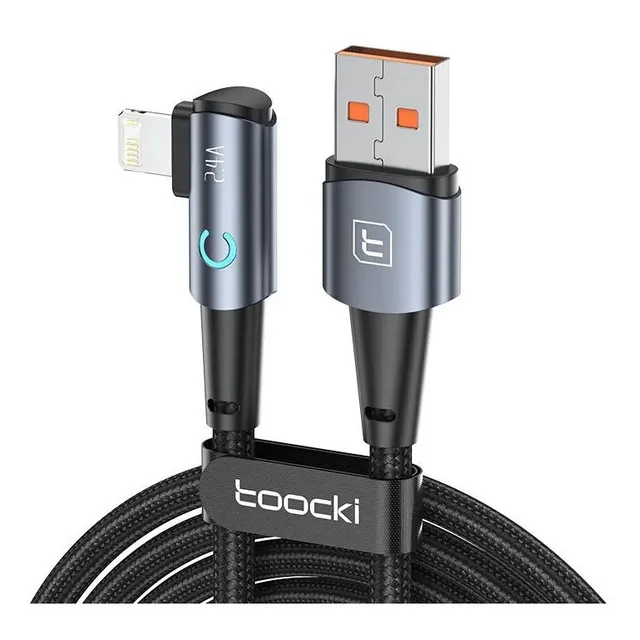 Cable Usb Para iPhone 2.4a 2 Metros 90° Carga Rapida Y Datos Gris 2m