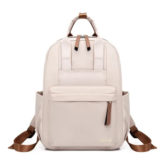 Mochila Moderna Impermeável Leve Pequena Para Notebook 14 Viagem Minimalista Casual Versátil Escolar Feminina Elegante Faculdade Trabalho Academia Zafin Cor Off White