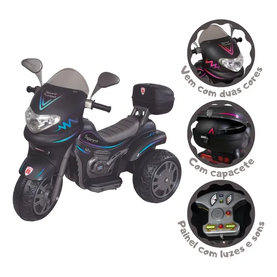 Motocicleta eléctrica grande Sprint Turbo Biemme de 12 V, color negro