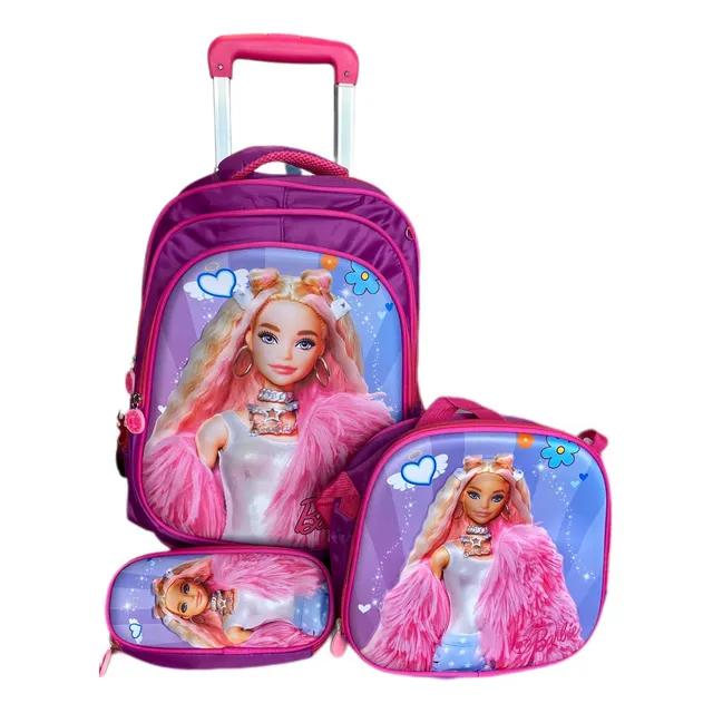 Mochila Con Rueda Desmontable Lonchera Estuche Barbie