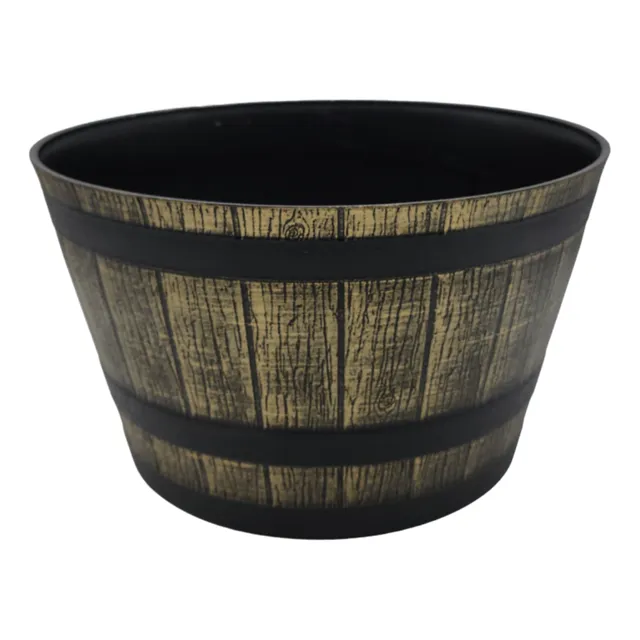 Macetero Plastico Diseño Efecto Barril De Madera Maceta Xl