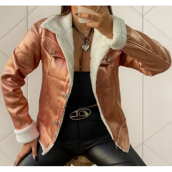 Campera De Dama Tornasolada O Brillosa Con Abrigo Corderito
