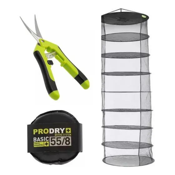Kit Cosecha Malla Secado Prodry 8 Pisos 55cm + Tijera Curva