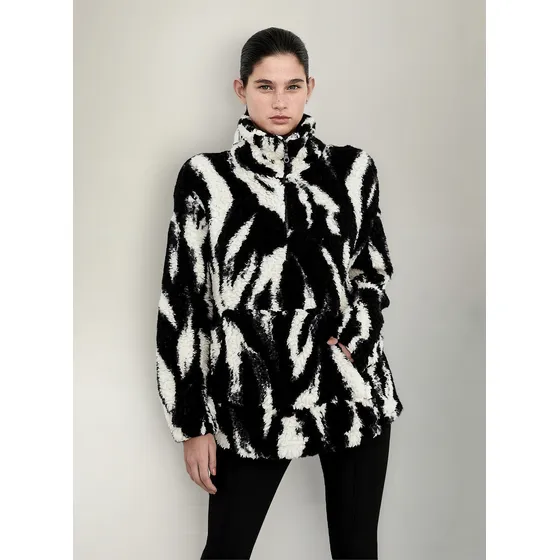 Maxi Buzo  Sweater Peluche Color Print Mujer