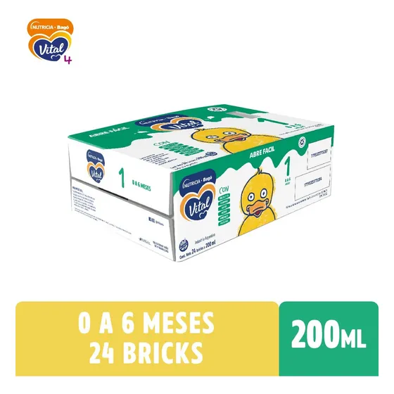 Leche Liquida Vital 1 Nutricia Bago Brick 200 Ml X 24 Un Sabor Neutro