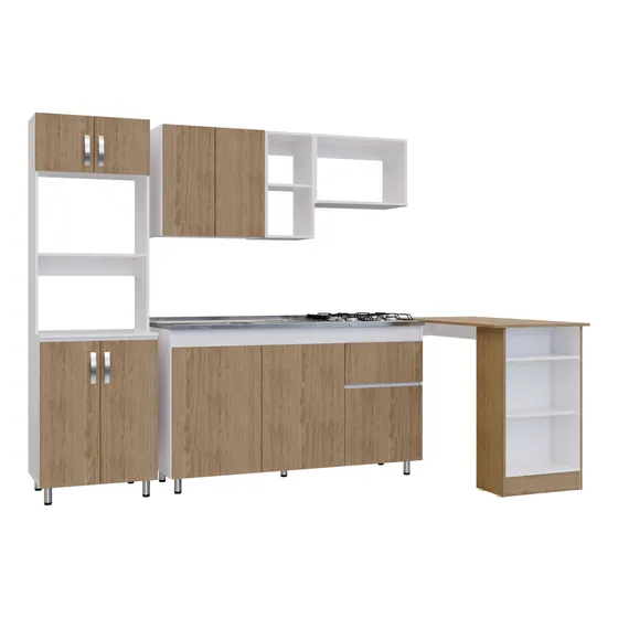 Cocina Integral Rosy Rovere 150x190cm Con Mesón Y Con Estufa