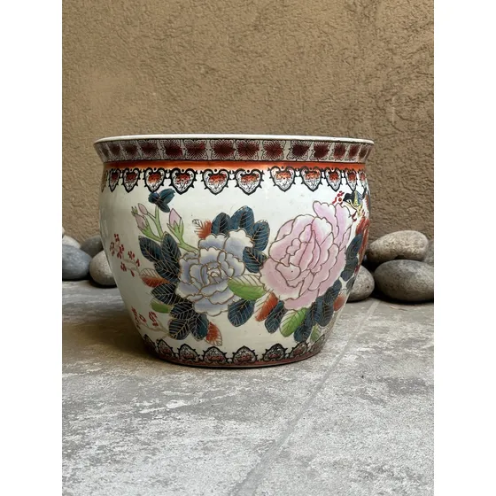 Macetero Grande Pecera Porcelana China Pintada A Mano