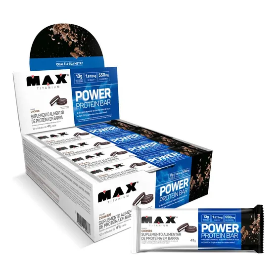  Max Titanium Proteína TitaniumPower Protein Bar 41g Display Com 12 Unid Sabor Cookies