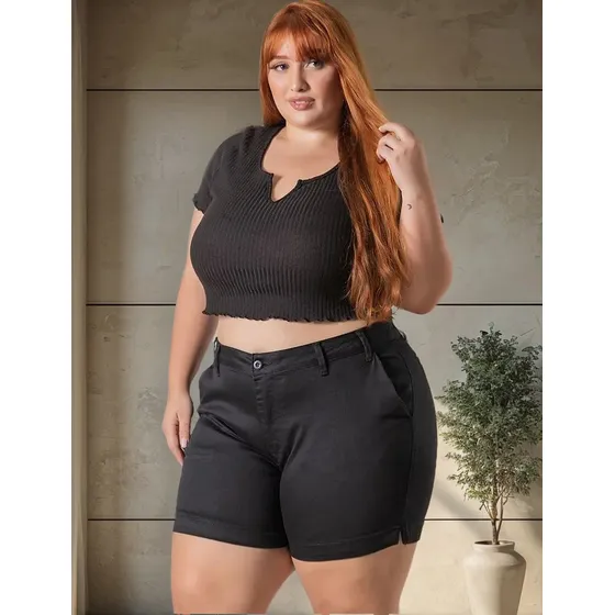 Short Social Feminino Plus Size Lycra Bivik 100% Original