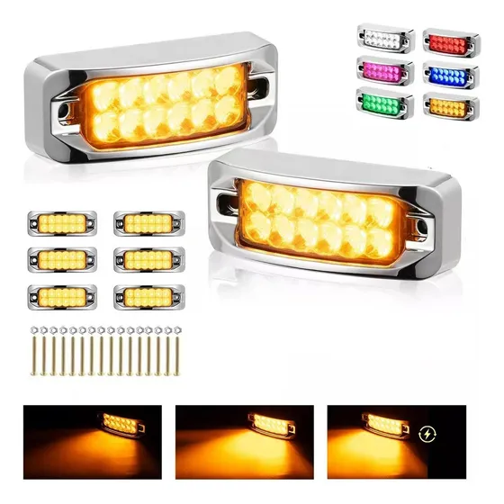 8 Plafones 12 Led Lateral Rectangular Fija Estrobo 12-24v Amarillo