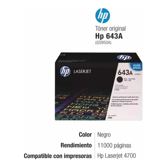 Toner Hp 643a Original Negro Q5950a 11k 4700n/4700dn/4700dtn