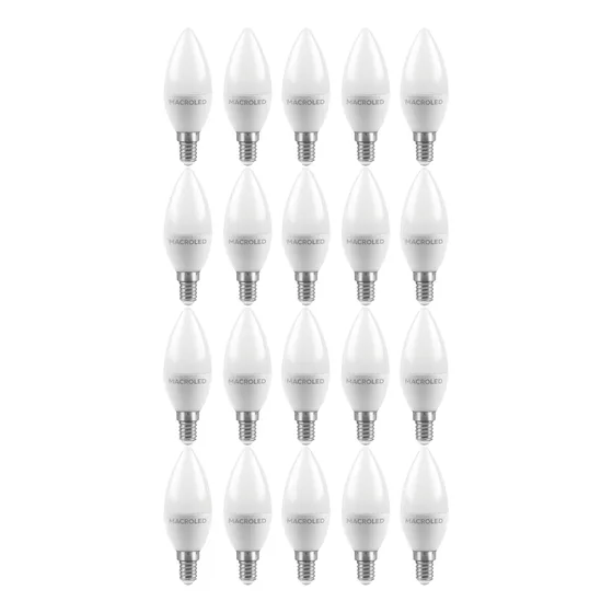 Combo X20 Lampara Led Vela C37 6w E14 Macroled Luz Calida
