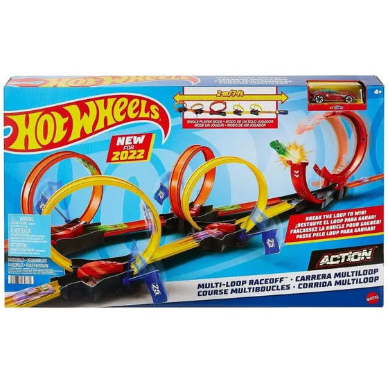 Pista Hot Wheels Action Multi Loop Race-off Mattel HDR83, color naranja, rojo, amarillo