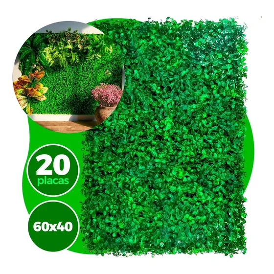 Kit 20 Placas De Grama Sintética Artificial Para Jardim Vertical Buchinhos Cheios Muro Inglês Floresta Urbana 40x60cm Decoração Casa Comércio Área Interna e externa