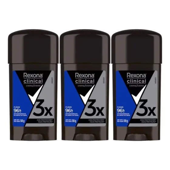 Rexona Clinical Antitranspirante Clean 58g Kit C/3