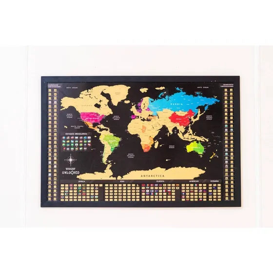 Mapa Mundi Parede | Raspadinha Unlocked | 94x60cm C/ Moldura