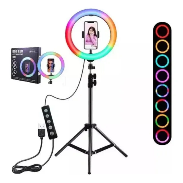 Aro De 36cm Multicolor Rgb Con Luz Blanca Con Trípode 2m