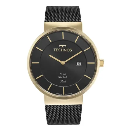 Relógio Masculino Technos Slim Preto Garantia 1 Ano Cor Da Correia Preto Cor Do Bisel Dourado