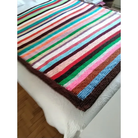 Manta Colores Diversos Tejida A Mano A Dos Agujas Chocolate Rayas