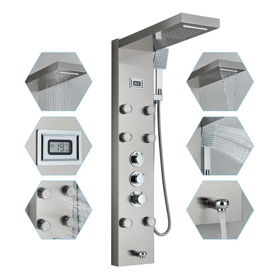 Panel De Ducha De Acero Inoxidable, 5 En 1 Columna De Ducha