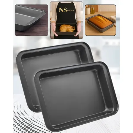 Kit 2 Assadeiras Retangulares Antiaderentes Grandes para Forno, Bolo e Assados