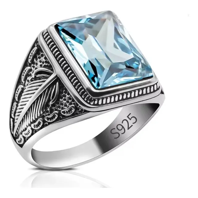 Anillo De Plata 925 Caballero Elegante - Opalo Azul -