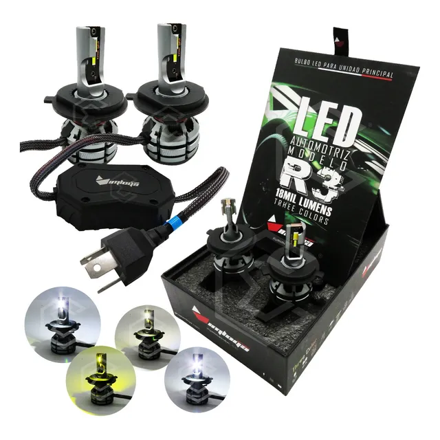 2 Focos Led H4 Ventilador Alta Y Baja Tricolor 18000lm 12-24